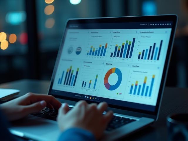 Business dashboard with charts and graphs, representing data analytics